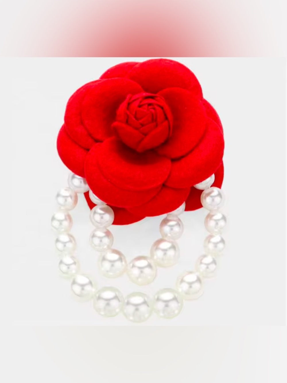 Red Velvet Camellia Pearl Flower Pin Brooch